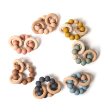 Organic 15mm Bpa Free Wood Wholesale Round Silicone Bead Ring Toy for Baby Teething Bracelet